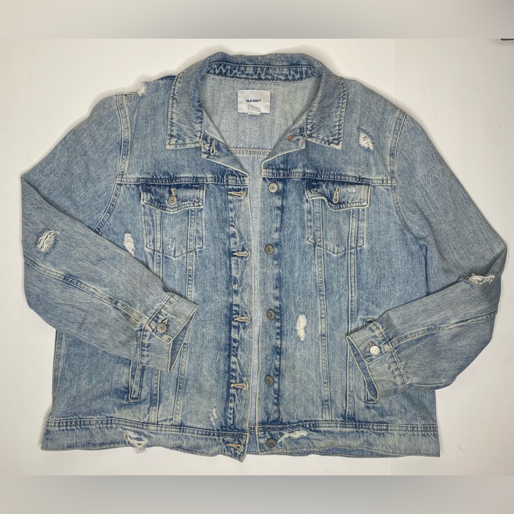 Old Navy Light Wash Distressed Denim Jean Jacket Cotton Women's Size Xxl